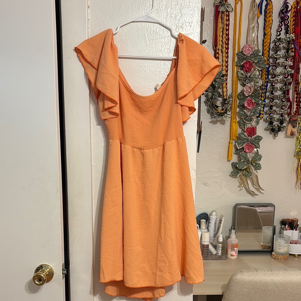 See You Monday Orange Ruffled Mini Dress
